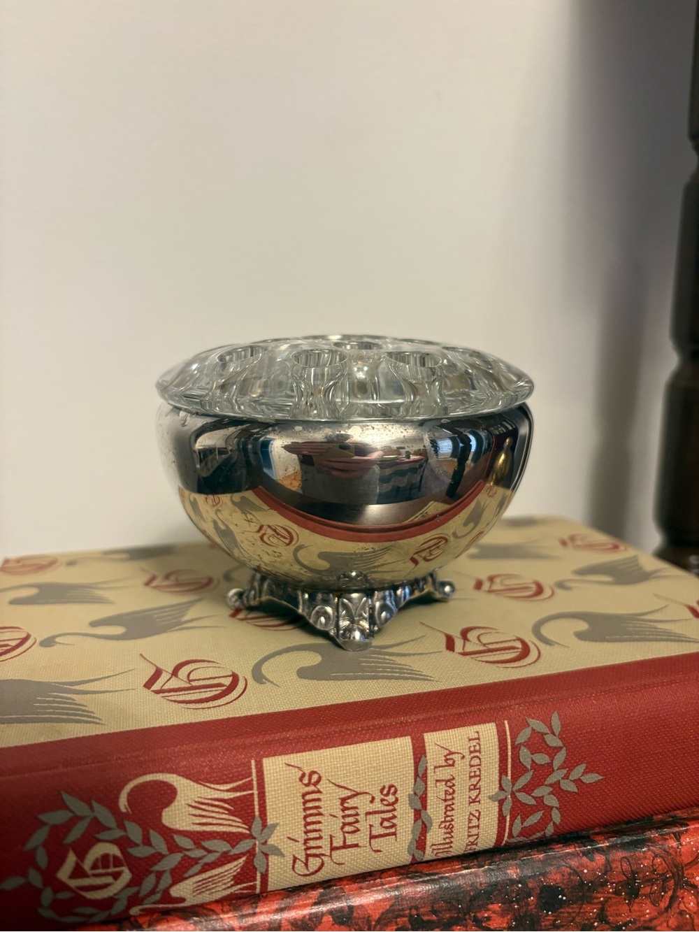 Vintage Silver Plate Flower Frog Bowl